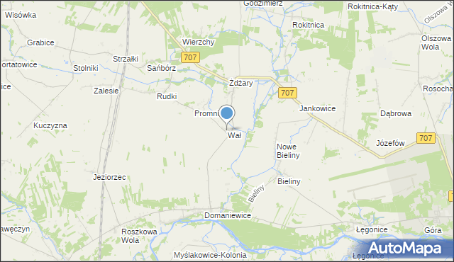 mapa Wał, Wał gmina Nowe Miasto nad Pilicą na mapie Targeo